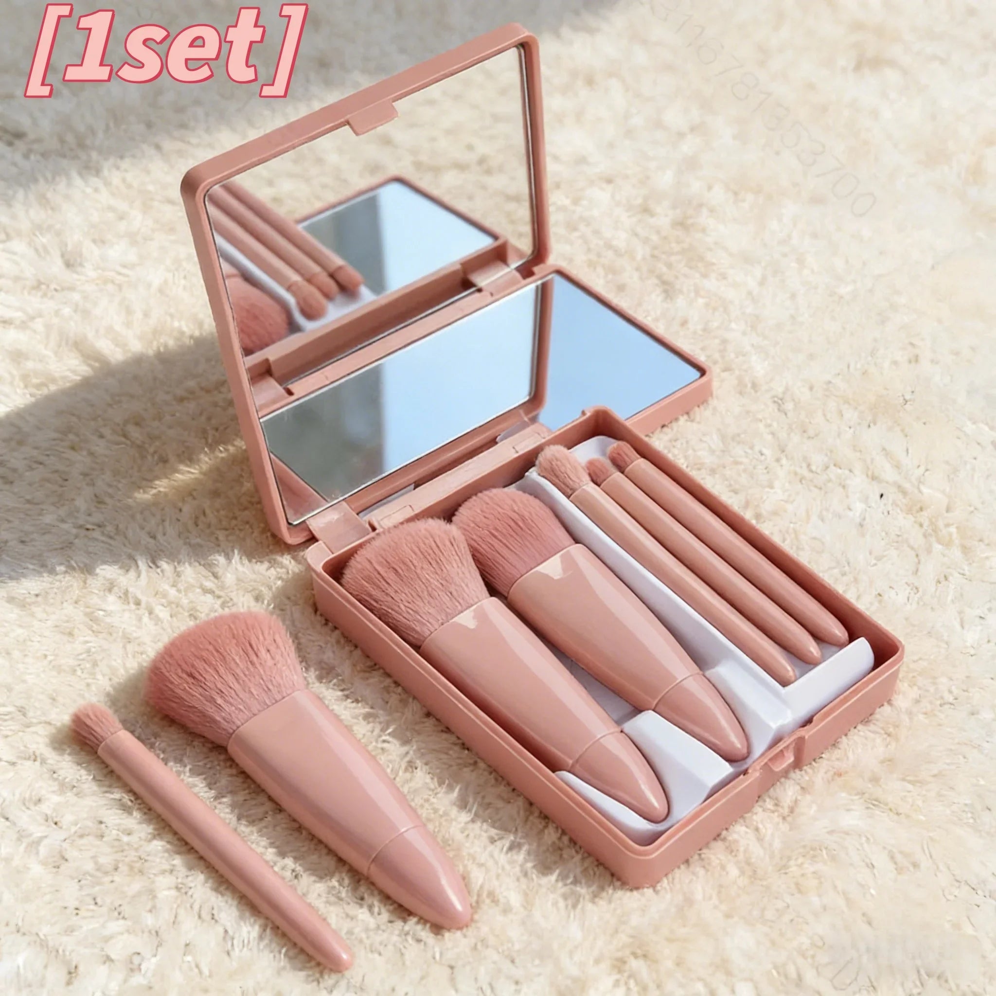 Chic Pink Makeup Brush Set - Mirror Compact.
