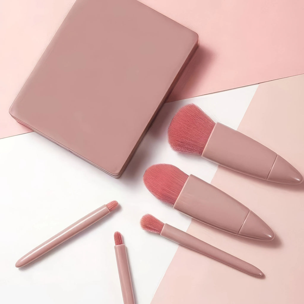 Chic Pink Makeup Brush Set - Mirror Compact.