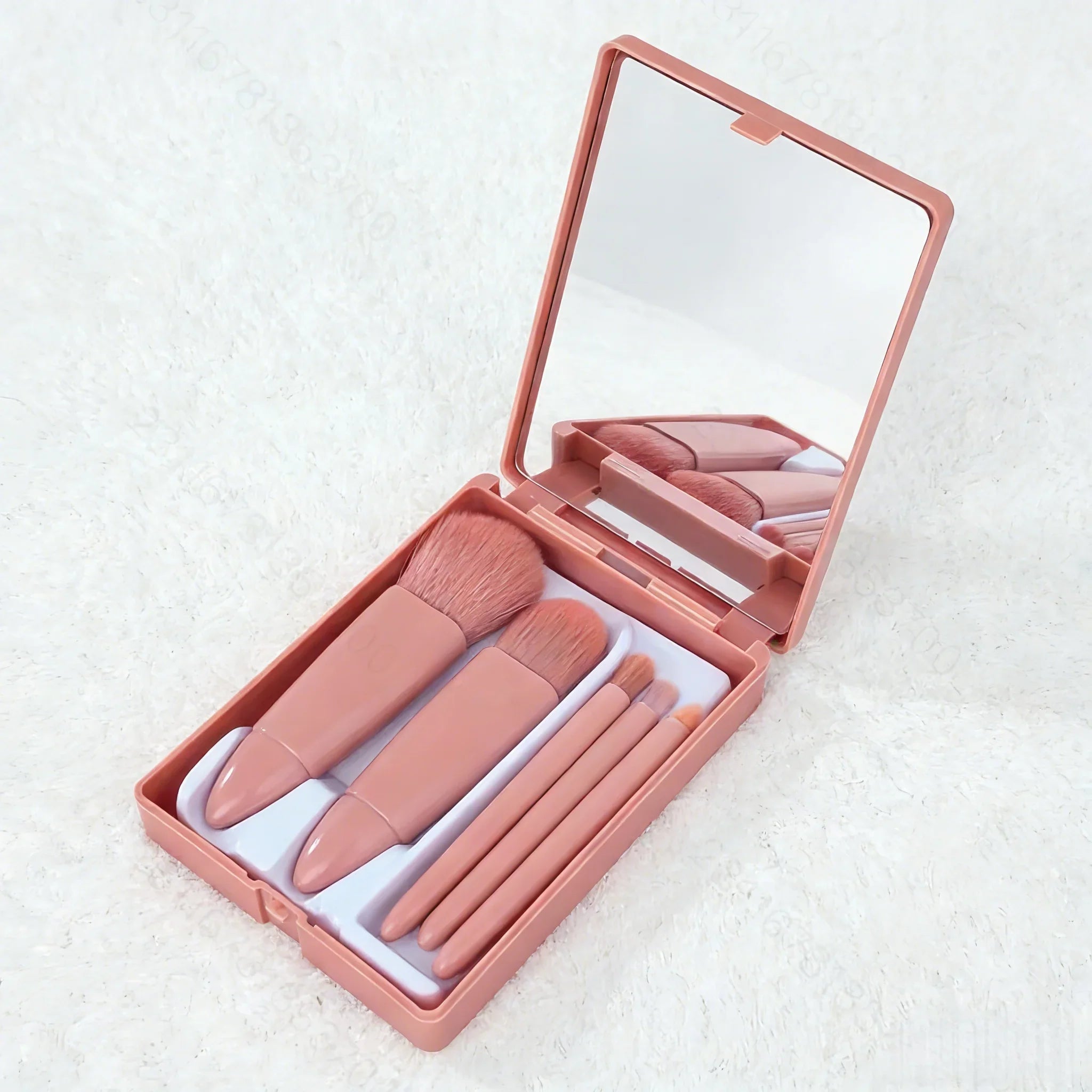 Chic Pink Makeup Brush Set - Mirror Compact.