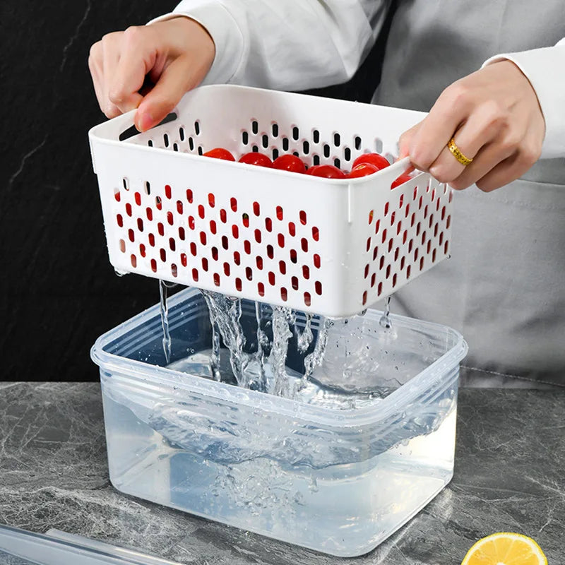 Clear Fresh-Keeper Box with Drain Basket